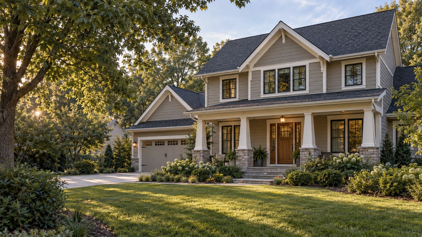 Professionally renovated home with coordinated roofing, siding, and paint
