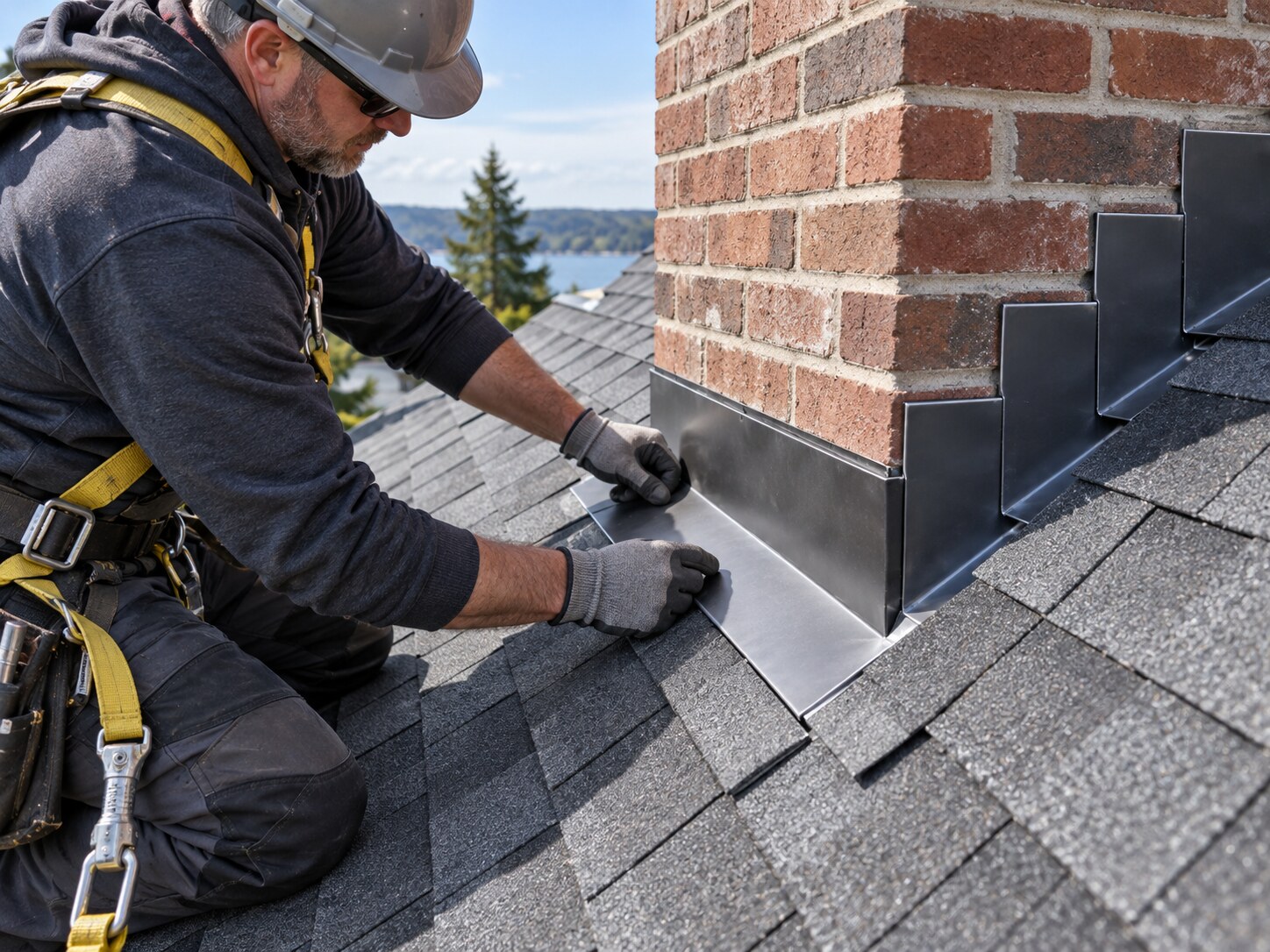 Professional roofing materials and flashing installation